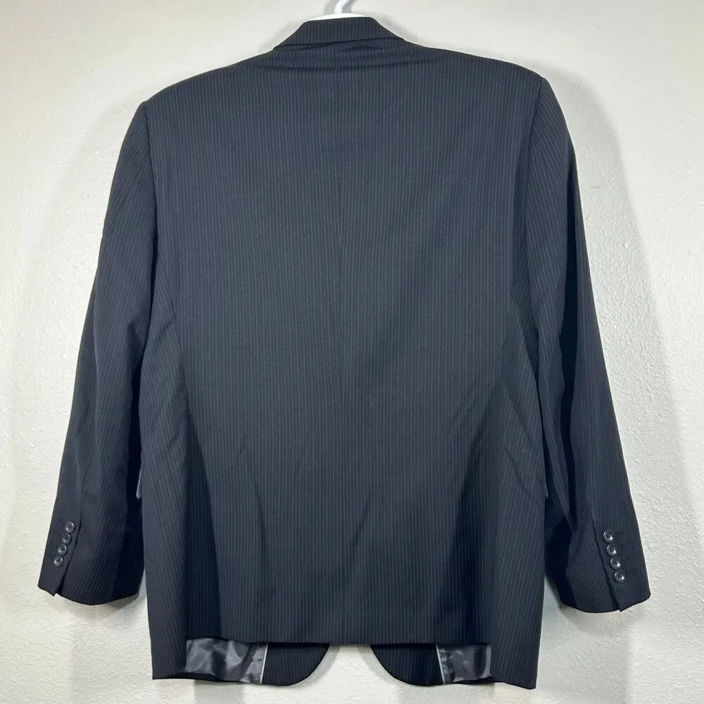 J Ferrar Sport Coat Mens 46 Regular Charcoal Pinstripe 3 Button Wool Tailored